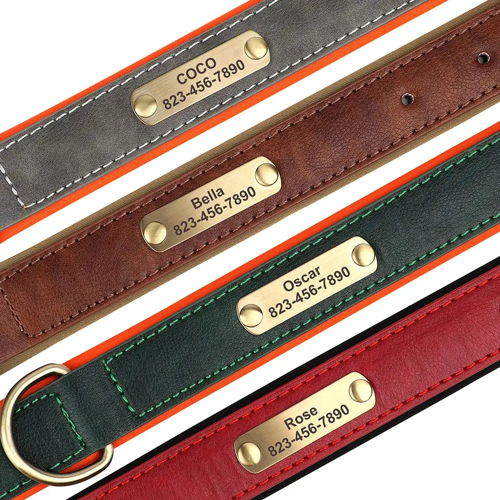 Collier Personnalisé pour Chien – Cuir PU Gravé avec Nom & Numéro, Tailles XS à XL