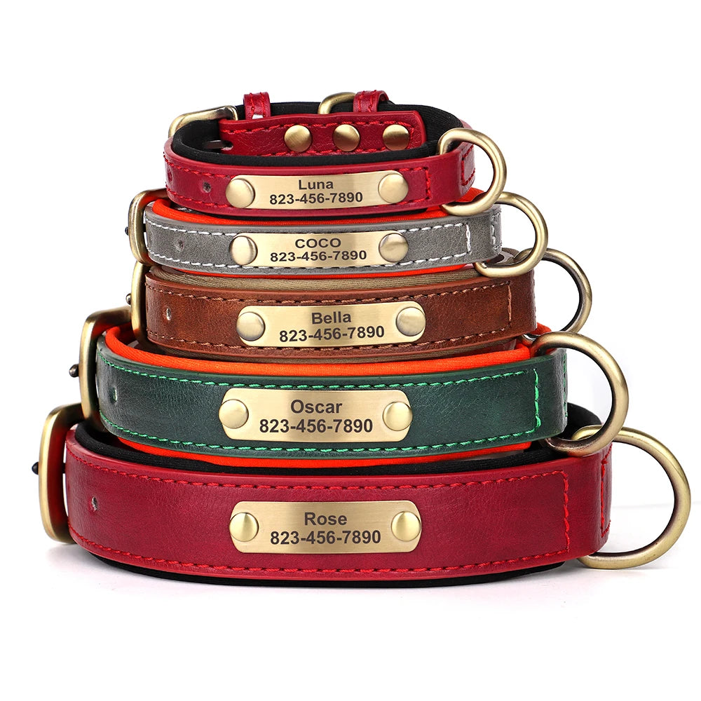 Collier Personnalisé pour Chien – Cuir PU Gravé avec Nom & Numéro, Tailles XS à XL