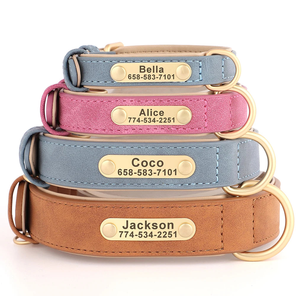 Collier Personnalisé pour Chien – Cuir PU Gravé avec Nom & Numéro, Tailles XS à XL