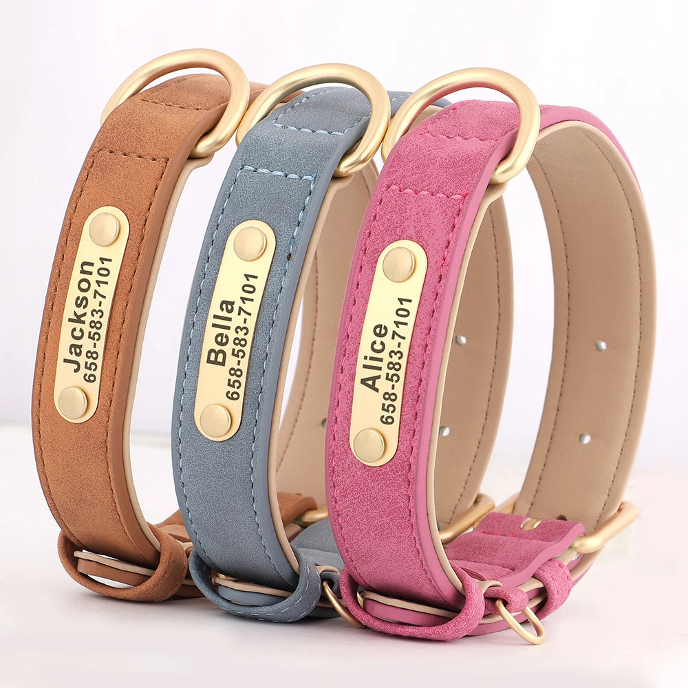 Collier Personnalisé pour Chien – Cuir PU Gravé avec Nom & Numéro, Tailles XS à XL