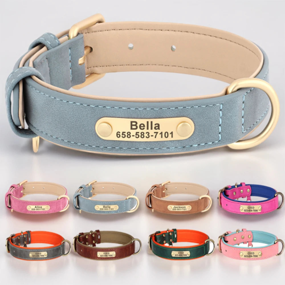 Collier Personnalisé pour Chien – Cuir PU Gravé avec Nom & Numéro, Tailles XS à XL