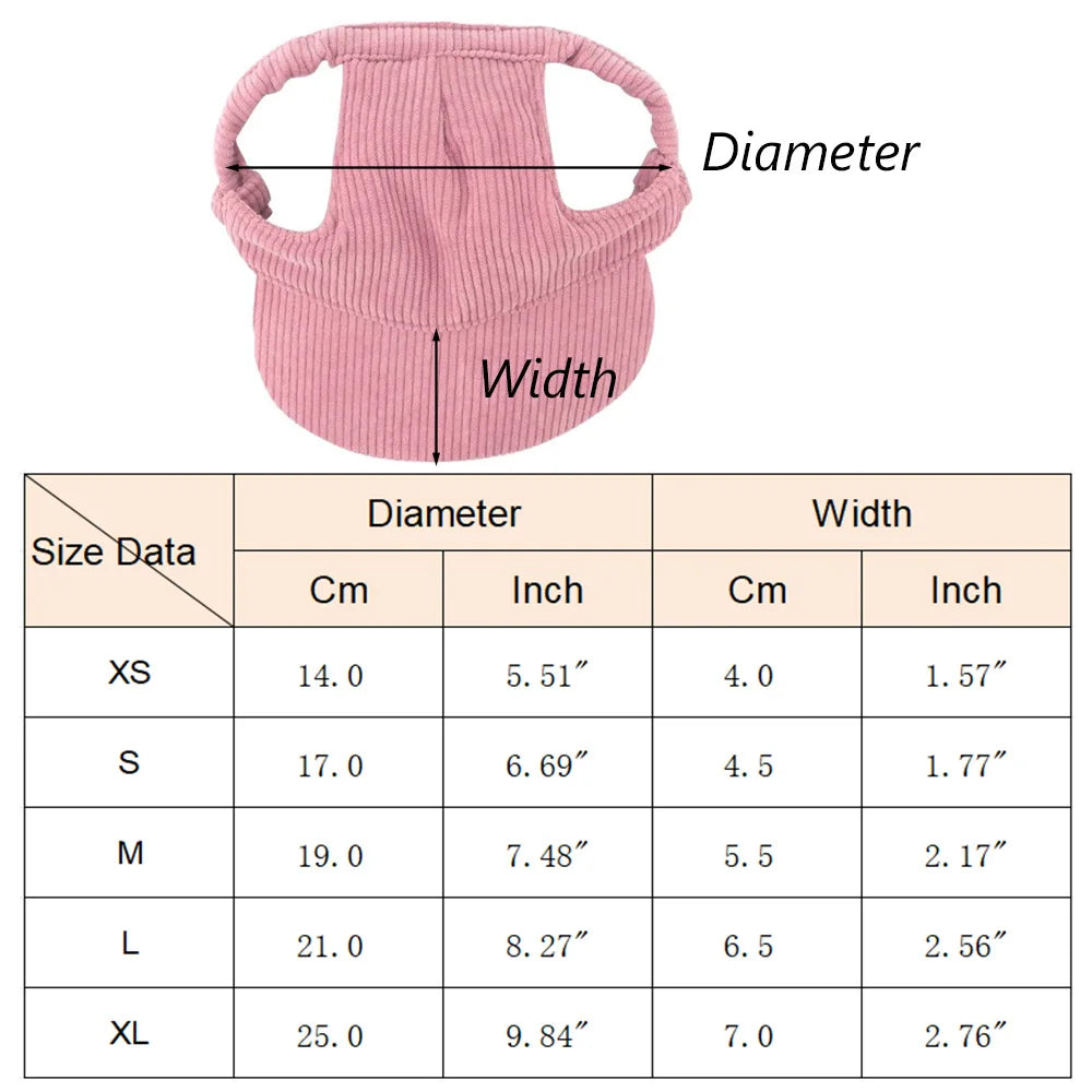 Chapeau pour Chien Anti-UV – Casquette Réglable en Velours Côtelé, Tailles XS à XL